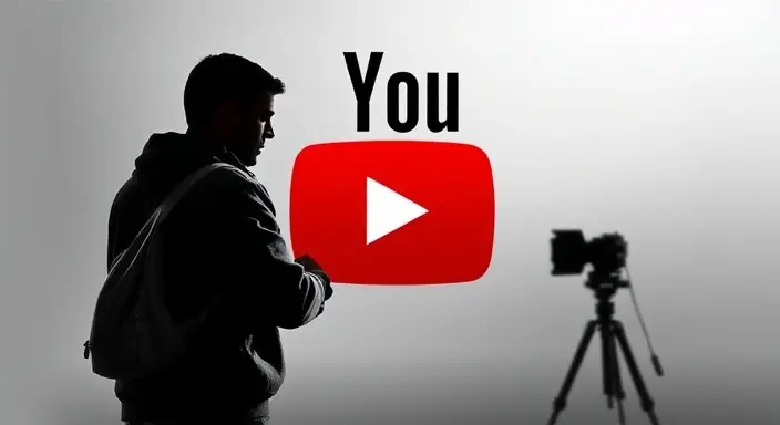 A man stands confidently in front of a camera, prominently featuring the YouTube logo in the background.